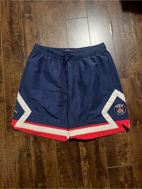 Navy Athletic Shorts with Red and White Trim